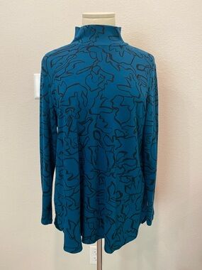 Chico's Teal Long Sleeve Top with Black Abstract Print Sz Large